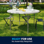 Flash Furniture 4-Foot Round Bi-Fold Granite White Plastic Folding Table | Lightweight, Easy Storage, Commercial Grade, Carrying Handle