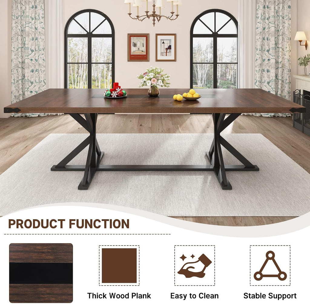 Hlivelood Dining Table for 8 10 People,Rectangular Kitchen Farmhouse Table W/Waterproof Wood Tabletop,Long Dining Room Tables W/Wood Strip Base for Kitchen Living Room(94IN BR&BK)
