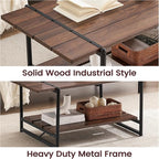 2-Tier Farmhouse 41'' Large Gray Wood Coffee Table with Storage Shelf -Modern Rustic Metal Rectangle Center Living Room Coffee Table Accent Furniture for Home Office,Easy Assembly(Walnut Brown)