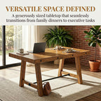 chairus 59'' Farmhouse Dining Table, Solid Wood Rustic Kitchen Table with Metal Stretcher, Large Rectangular Wooden Dining Room Table for Living Room/Home Office, Easy Assembly, Light Walnut