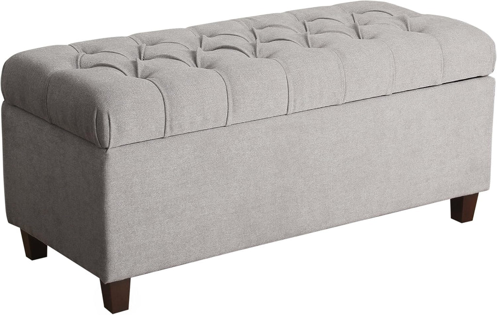 Homepop Home Decor | Tufted Ainsley Button Storage Ottoman Bench with Hinged Lid | Ottoman Bench with Storage for Living Room & Bedroom, Grey