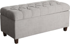 Homepop Home Decor | Tufted Ainsley Button Storage Ottoman Bench with Hinged Lid | Ottoman Bench with Storage for Living Room & Bedroom, Grey