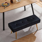 Homedot Black Velvet Ottoman Bench Simple Design Soft Velvet Dining Room Bench Tufted for Kitchen, Upholstered Entryway Bench with Sturdy Metal Legs for Home