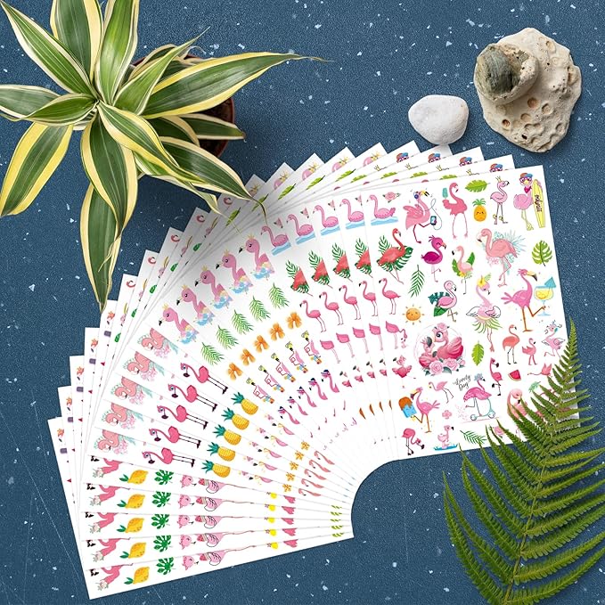 Flamingo Tropical Bird Stickers 840 Count Tropical Pink Bird Animal Stickers for Jungle Safari Animal Birthday Invitations Envelopes Summer Party Goodie Gifts Bags Decor Class Rewards