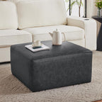 Christopher Knight Home Ellis Faux Leather Ottoman Footstool, Square Pouf Poufee Footrest Ottoman Large Seat, Modern Side Table for Living Room Bedroom Home Decor Gifts, Black