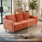 Kingfun 80" Chenille Sofa, 3 Seater Couch, Mid Century Modern Couches with Solid Wood Legs for Living Room & Bedroom, Orange