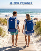 Old Bahama Bay 2 Pack 7-Position Lay-Flat Beach Chair, Lightweight Aluminum Frame Reclining Backpack Chair with Padded Headrest, Cup Holder & Storage Bag, Heavy Duty Support for Tanning & Camping Blue
