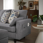 101" Convertible Sectional Sofa with Ottoman Coffee Table, Modern Linen Fabric U-Shaped Couch with Storage Pocket, 4 Seat Sofa Couches for Living Room, Apartment, Office, LightGrey