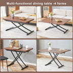 Multifunctional Height-Adjustable Folding Table - Coffee to Dining Transformer, Wooden Top & Metal Legs, Modern for Small Spaces (Kitchen/Living) (Walnut)