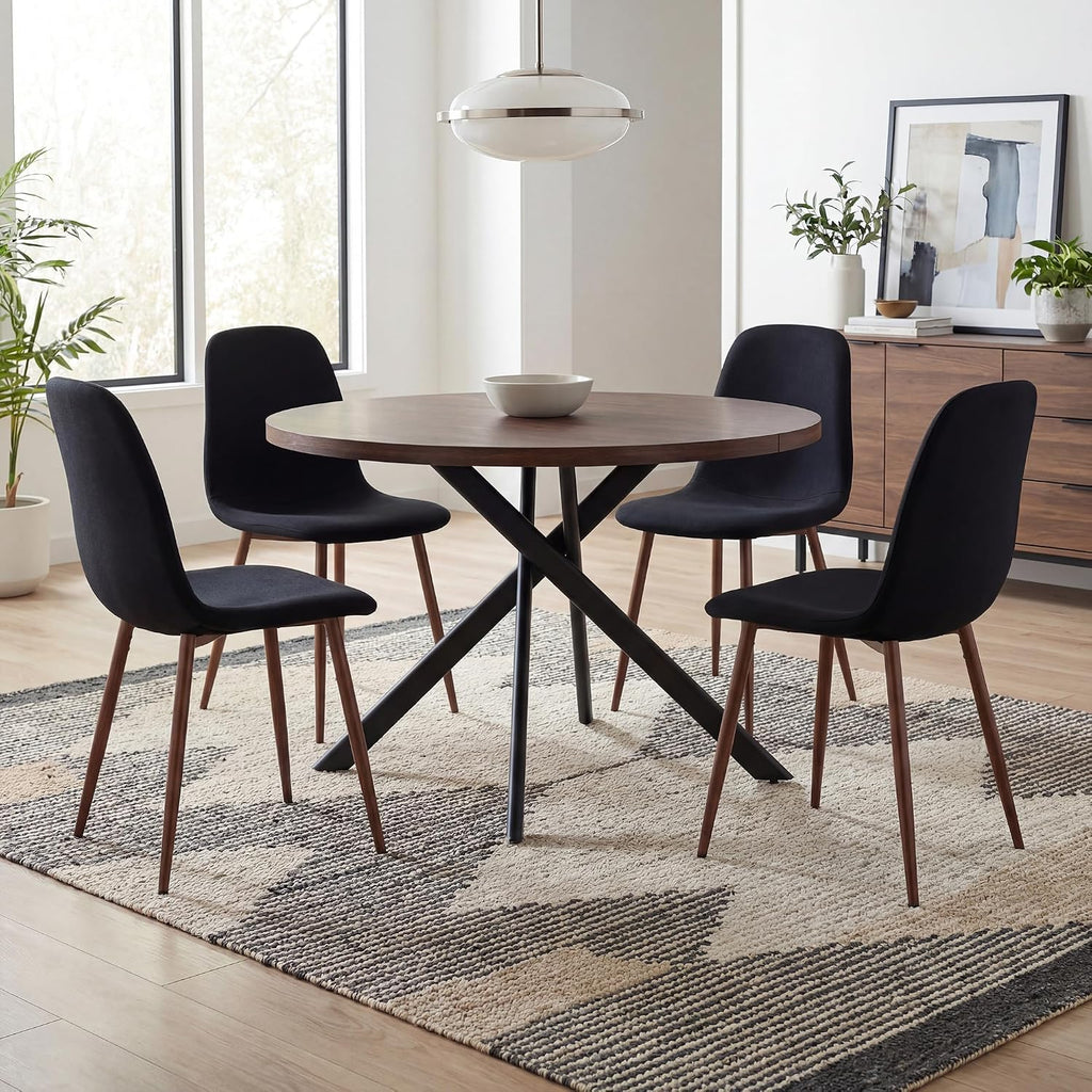 Round Dining Table Set for 4, Round Kitchen Dining Table and Chairs Set for 4,46.5" Modern Dining Room Table Set for 4 with Upholstered Chairs for Small Space Kitchen Office Cafe Apartment