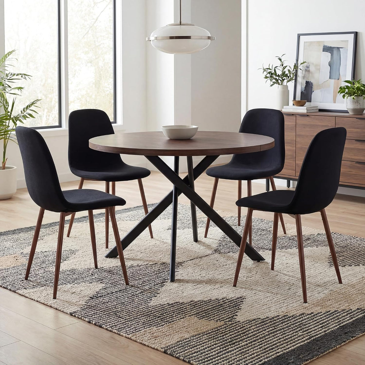 Round Dining Table Set for 4, Round Kitchen Dining Table and Chairs Set for 4,46.5" Modern Dining Room Table Set for 4 with Upholstered Chairs for Small Space Kitchen Office Cafe Apartment
