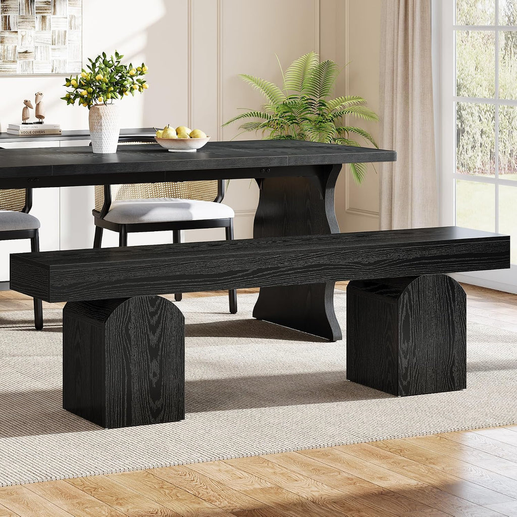 Tribesigns 59" Black Dining Bench for 2 to 3, Modern Dining Table Bench with Arched Base, Extra Long Kitchen Bench Seating for Dining Room, Living Room, Entryway