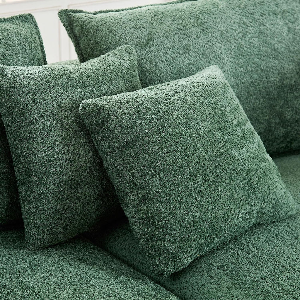 125” Curved Boucle Sofa,Modern 5-Seater L-Shape Sectional Couch with Chaise and Memory Foam,Modular Oversized Teddy Sofas for Living Room,Bedroom,Apartment (Right Facing,Green)