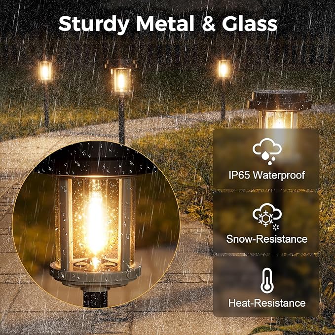 XMCOSY+ Solar Pathway Lights, 20 LM Bright Solar Light Outdoor, Waterproof Seed Glass & Metal Solar Powered Garden Lights, Outside Solar Lights for Yard Lawn Landscape Walkway(Black & Grey)