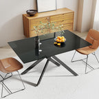 51.2" Glass Dining Table for 2-4 People, Modern Kitchen Table with Black Chromed Legs, Rectangular Dinner Table for Small Space, Apartment, Office, All Black