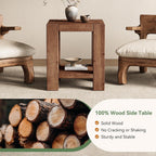 Solid Wood Side Table Set of 2, Farmhouse 2-Tier End Tables with Storage Shelves for Small Spaces, Living Room, Bedroom, Rustic Brown