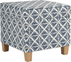 HomePop 18" Classic Square Storage Ottoman - Blue Geometric Pattern
