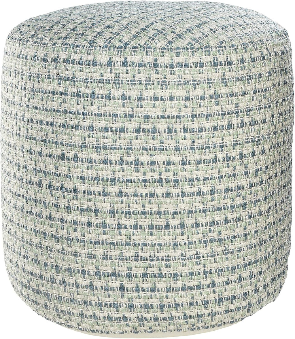 LR Home Interwoven Coastal Delight Indoor Outdoor Pouf, Blue/Green/White, 20" x 20" x 20"