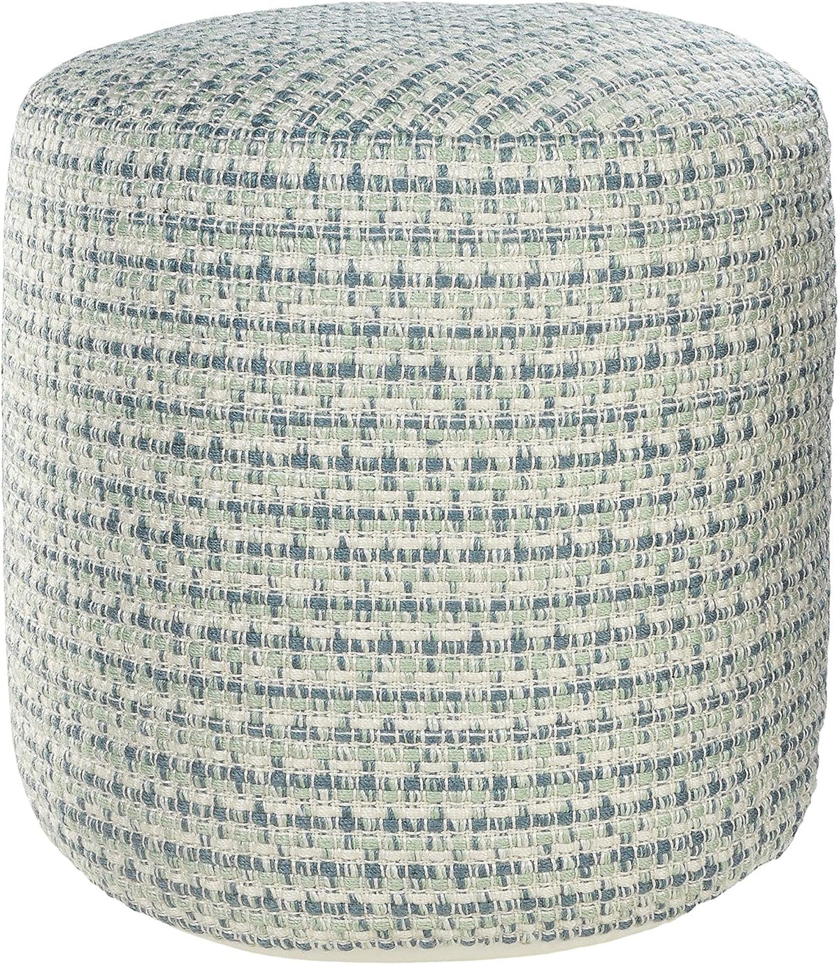 LR Home Interwoven Coastal Delight Indoor Outdoor Pouf, Blue/Green/White, 20" x 20" x 20"