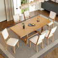 Merax 60"-78" Expandable Dining Table Set for 6, Large 7-Piece Solid Wood Rectangular Kitchen Table Set with Removable Leaf and 6 Upholstered Chairs, Space Saving Kitchen Furniture, Natural