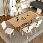 Merax 60"-78" Expandable Dining Table Set for 6, Large 7-Piece Solid Wood Rectangular Kitchen Table Set with Removable Leaf and 6 Upholstered Chairs, Space Saving Kitchen Furniture, Natural