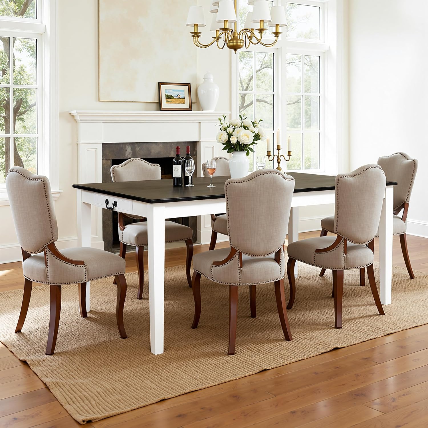 Hokway Dining Table for 4-6, 64 Inch Rectangular Solid Wood Kitchen Table, Modern Farmhouse Dinner Table for Dining Room, Kitchen, Living Room
