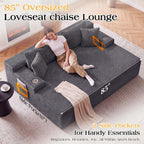 85'' Loveseat Chaise Lounge Chair, Oversized Double Couch | Deep Seat Sofa Bed Sleeper Couch, Reading Chairs Cloud Sofas for Living Room, Bedroom, No Assembly, Corduroy Dark Gray