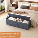 HOMEFORT 54.4" Shoe Bench with Lift Top Storage, Entryway Bench with Cushioned Seat, Wooden End of Bed Bench, Shoe Cabinet Bench with Hidden Storage Space, for Bedroom, Hallway,Blue