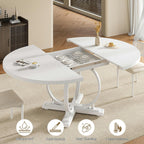 Einhomn 59" Extendable Round Dining Table for 4-6, Modern Oval Kitchen Table with Heavy Duty Curved Legs & Pedestal Base, Space Saving Circle Dinner Room Table for Dining Kitchen Living Room, White