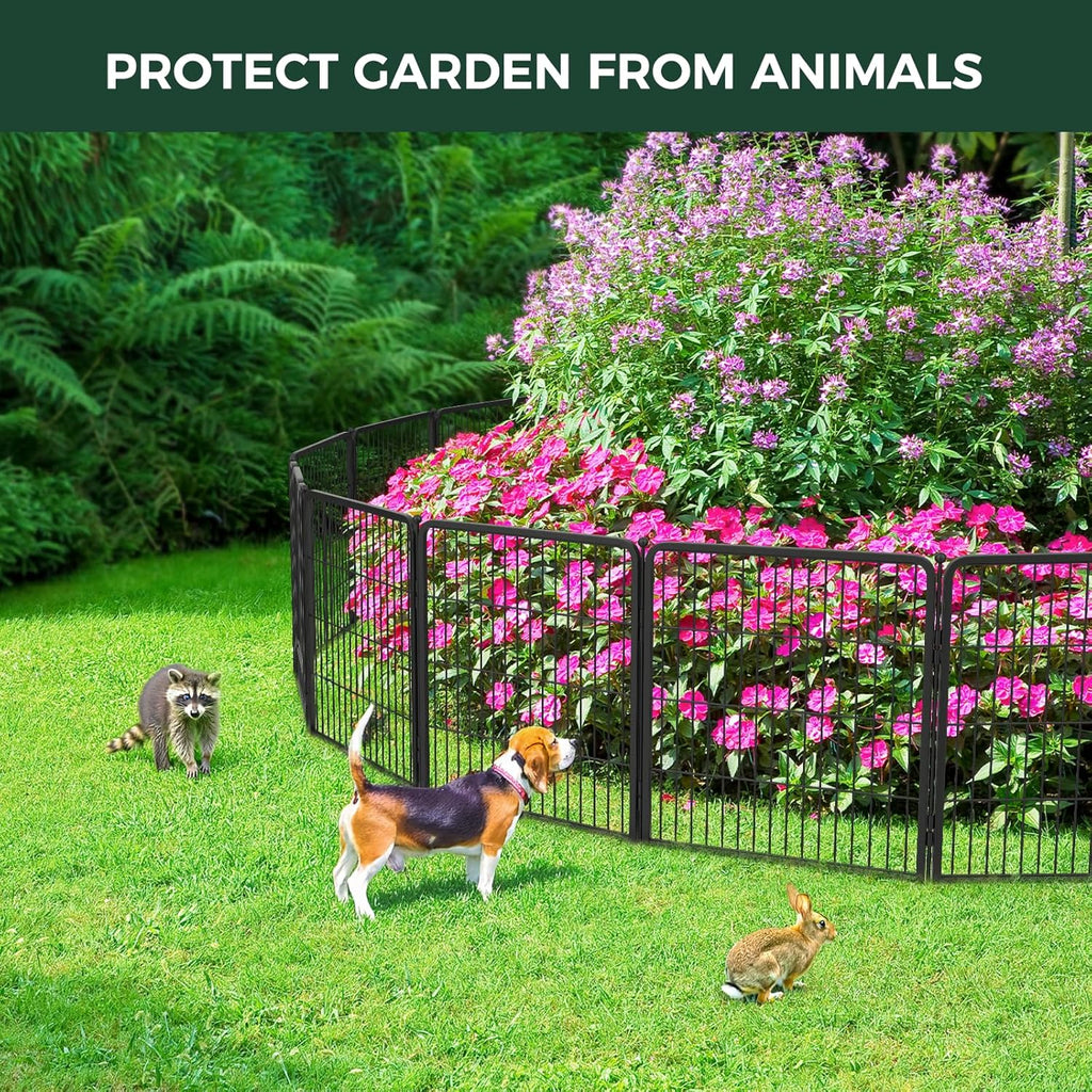 FXW Garden Fence Outdoor for The Yard – 45in(H) x 36.4ft(L) Heavy Duty Metal Animal Barrier for Dog and Rabbit, Decorative Dog Fence, 16 Panels, Black