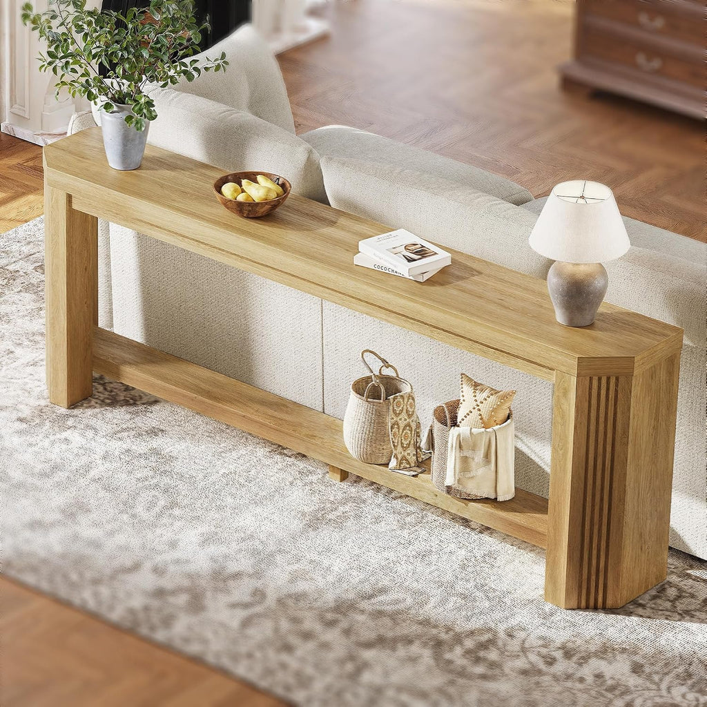 70" Console Table for Entryway, Narrow Long Sofa Table Behind Couch, Wood Couch Table with Open Storage, Easy Assembly Entryway Table for Living Room, Hallway, Foyer, Couch, Natural Oak