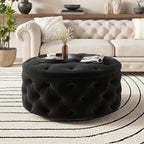 FiveWillowise 30 Inch Round Ottoman with Storage Tray,Large Coffee Table | Circle Modern Button Footstool with Removable Lid,Cozy Foot Stools for Living Room, Bedroom,Makeup Room,Black