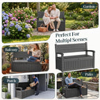 Outdoor Bench with Storage, Waterproof Garden Storage Bench, 100 Gallon Lockable Resin Deck Box, Weatherproof Bench Seating for Patio Yard Cushions Tools, Black