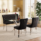yeag Modern Rectangular Glass Dining Table Set, 47" Clear Tempered Glass Kitchen Table with Silver Metal Legs & 2 Black Velvet High-end Tufted Chairs with 1 Bench for Home, Dining Room, Apartment