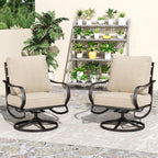 PHI VILLA Metal Swivel Patio Chairs Set of 2, High Back Steel Outdoor Chairs with 5.75" Extra Thick Cushion, 2 Piece All Weather Deep Seat Outdoor Front Porch Seating Furniture for Deck Balcony, Beige