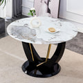 JUFU 48 Inch Round Dining Table for 4 to 6, Faux Marble Look, Modern Circle Kitchen Furniture with Stable Pedestal Base for Apartment, Dining Room, Living Room, Restaurant