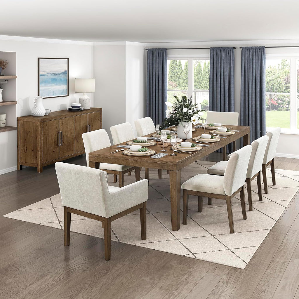Lexicon 84-102 Inch Extendable Dining Table for 4-8 People, Large Rectangle Wooden Kitchen Table with Self-Storing Extension Leaf Space Saving, for Dining Room, Living Room, Home Office, Brown