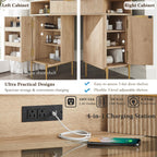 T4TREAM 48" Corner Makeup Vanity with Lighted Triple Mirror, Natural Oak | Modern, Fluted Vanity, Glass Top, 3 Drawers, 2 Cabinets, Organized Bedroom Storage