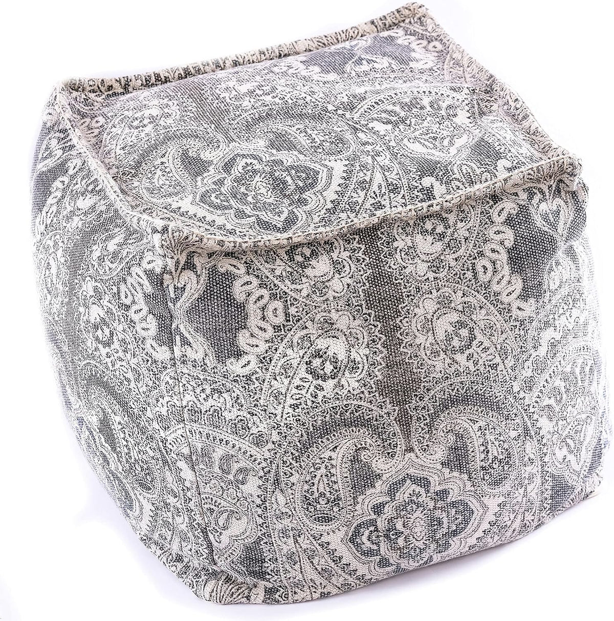 Mandala Life Art Pouf Ottoman - 20x20x20" - Foot Rest Stool - Gray Cube