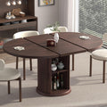 47.2"–63" Extendable Dining Room Table for 4–8, Round‑to‑Oval Expandable Wood Table with Dust‑Proof 2‑Tier Storage Shelf, Space‑Saving Modern Farmhouse Centerpiece for Living Room, Black Walnut