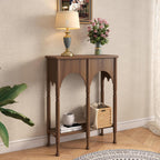 Console Table with Storage Shelf, 28" Retro 2-Tier Entryway Table, Wooden Sofa Table with Roman-Style Legs for Living Room, Hallway, Brown