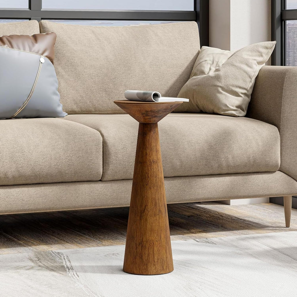 COZAYH Set of 2 22.8-Inch Tall Round Martini End Table, Walnut – Solid Pine Wood Pedestal Accent Drink Stand with Tapered Base – Farmhouse Modern Furniture for Living Room, Bedroom & Small Spaces