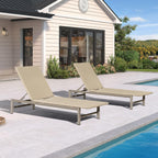 PURPLE LEAF Outdoor Chaise Lounge Chair Wood Grain Aluminum, Beige | 3-Year Color Retention PE Rattan, 2.4" Thickened Aluminum Frame, Knee-Friendly Height, For Poolside Patio Garden