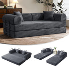 79" Convertible Futon Sofa Bed, Couch for Living Room | Dark Gray | Folding Corduroy Sleeper Sofa, Modular Futon Couch with Fixed-Shape Frame, Pull Out Couch No Assembly