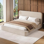 LARMACE King Upholstered Platform Bed Frame with Padded Headboard