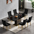 Henf 70" Black Dining Table for 4 6, Modern Glossy Kitchen Table with 1.5" Thick Lacquered Tabletop and Gold Stainless Steel Trim, Luxury Rectangular Dinner Tables for Dining Room