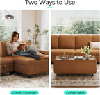LINSY HOME Sectional Sleeper Sofa Storage Ottoman Bench, Convertible Coffee Table Plush Corduroy Couch Ottoman Footstool for Living Room, Bedroom Entryway and Family Room, Brown