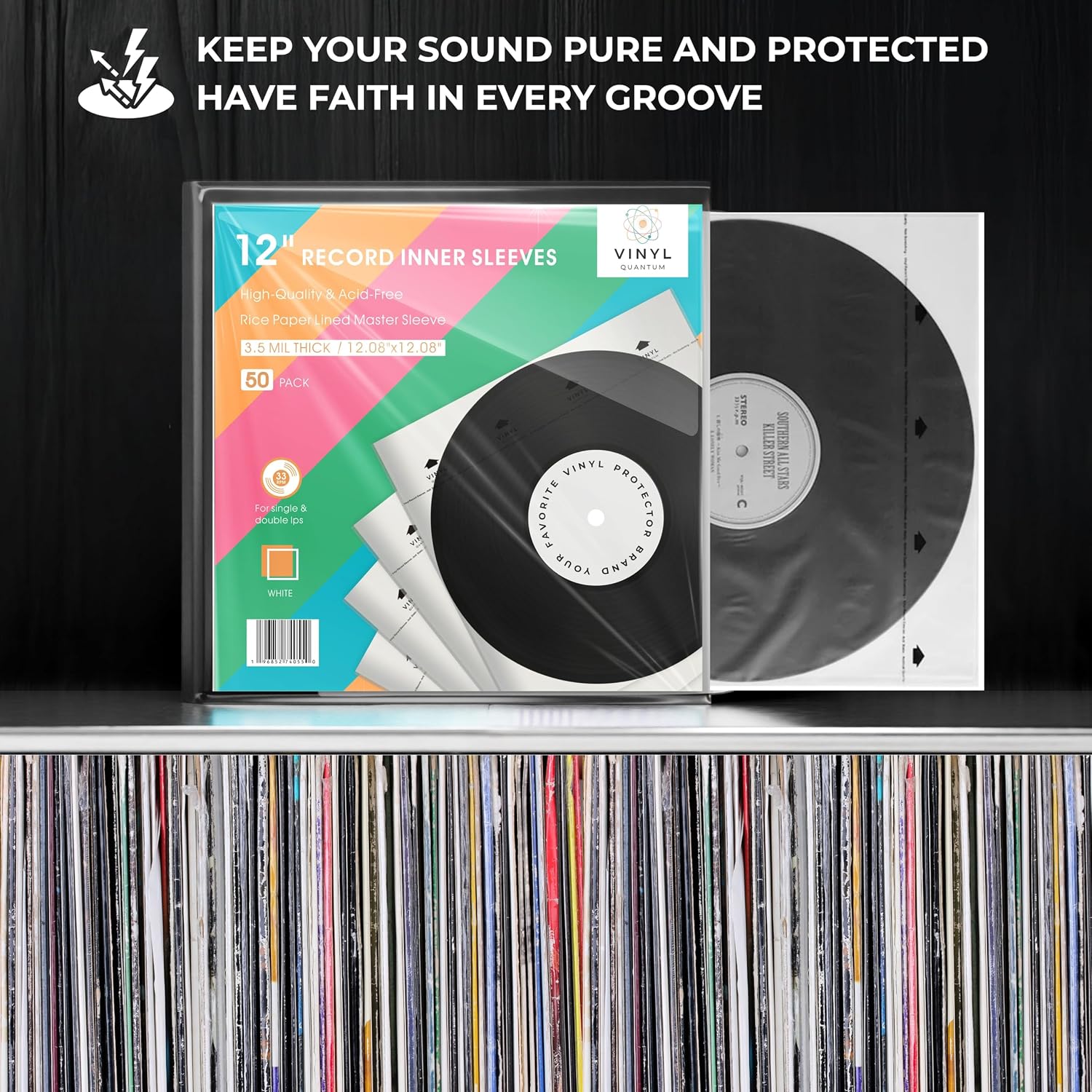 50 Pieces 12.08" x 12.08" Record Inner Sleeves Acid Free, 3.5 Mil Thick Rice Paper Lined Master Sleeve, Your Favorite Vinyl Protector Brand