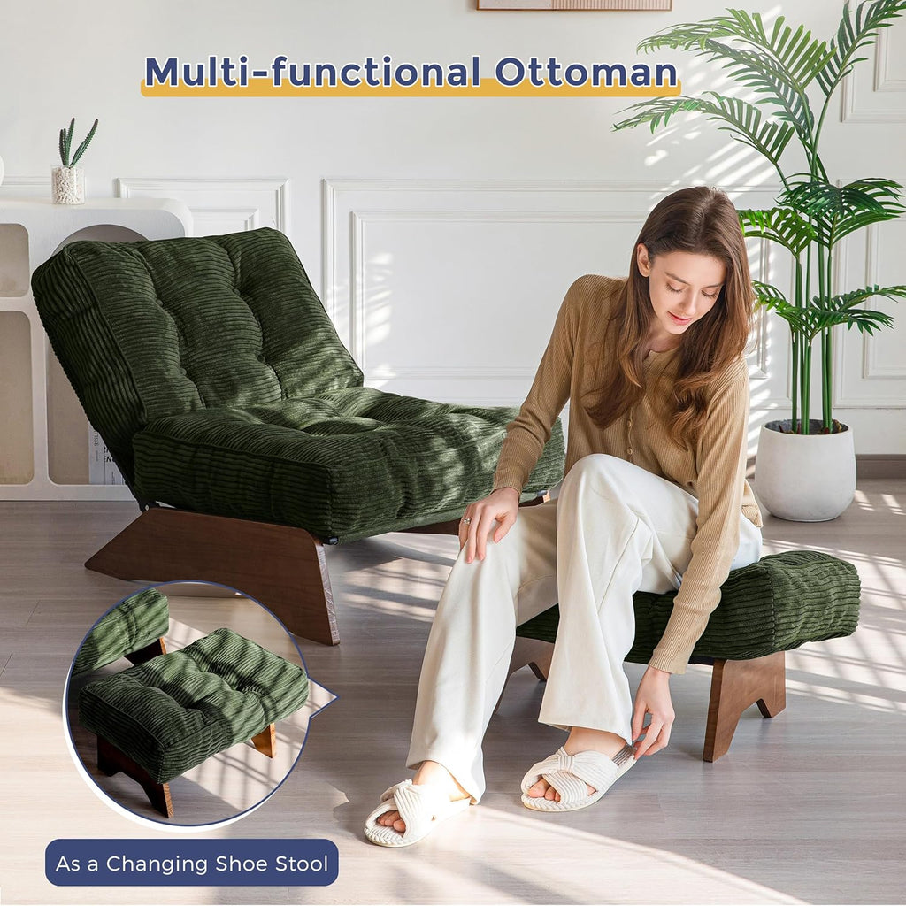 MAXYOYO Accent Chair with Ottoman, Lounge Chair with Adjustable Backrest | Tufted Living Room Chair Upholstered Lounge Chair with Footrest Set, Modern Chair for Reading Room, Green