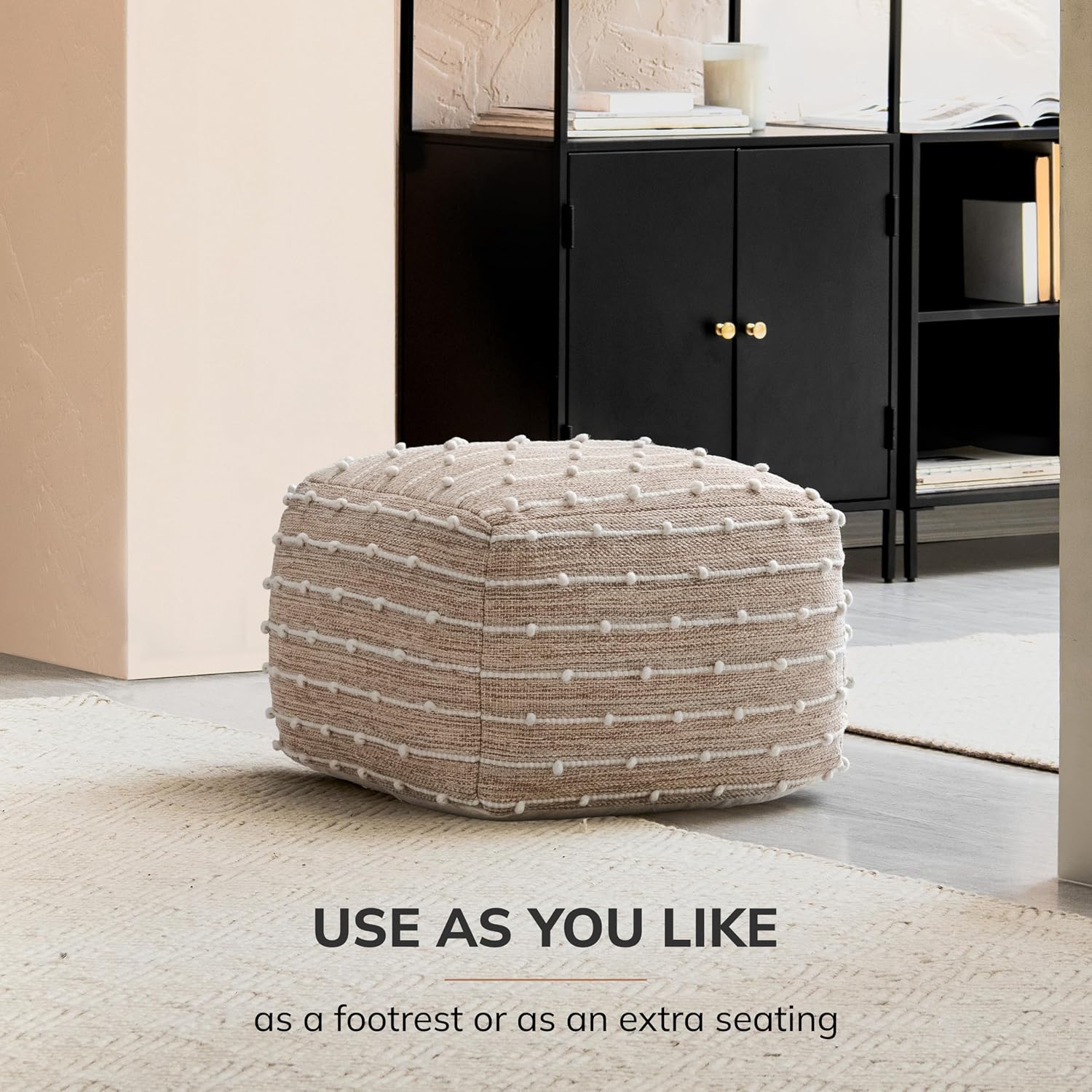 Anji Mountain 16" H x 22" W Handmade Pouf Ottoman for Living Room & Couch | Soft & Fluffy Ottoman Pouf, Lightweight, Decorative Floor Pouf Seating for Bedroom & Home Décor Accent, Penelope